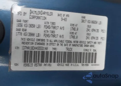 2004 Dodge Ram 1500 Slt/Laramie из США, поврежденный, VIN 1D7HA18DX4S553140